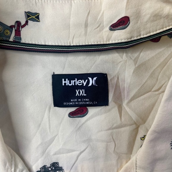 Hurley Button Up Shirt Mens XXL Yellow Reggae Lion Pineapple BV1563 - Picture 2 of 9